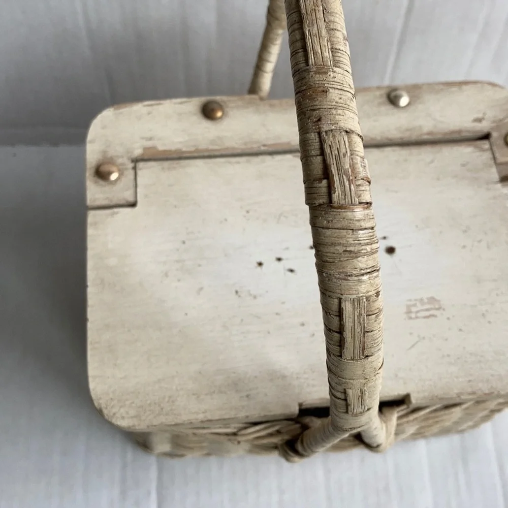 Vintage Hong Kong white distressed small basket